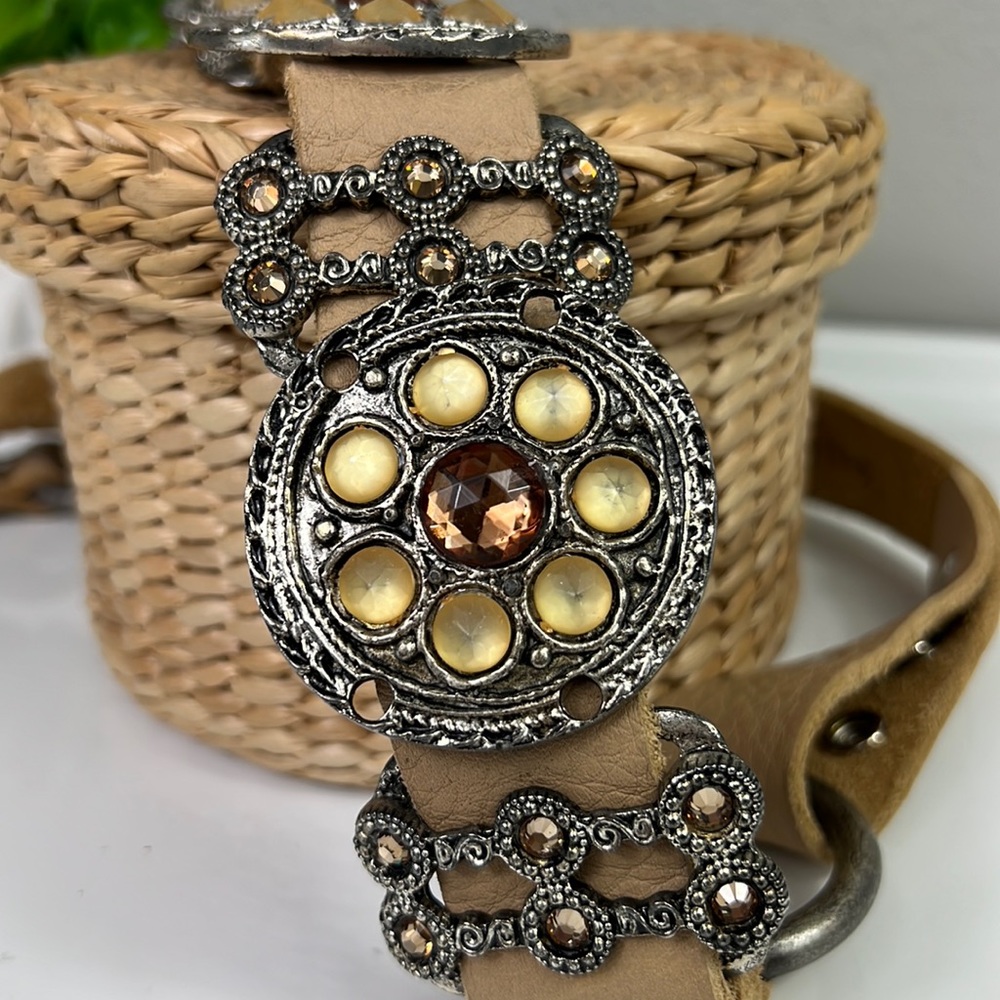 Nordstrom Leather Belt Embellished Rhinestone Studded Bling Soft Small